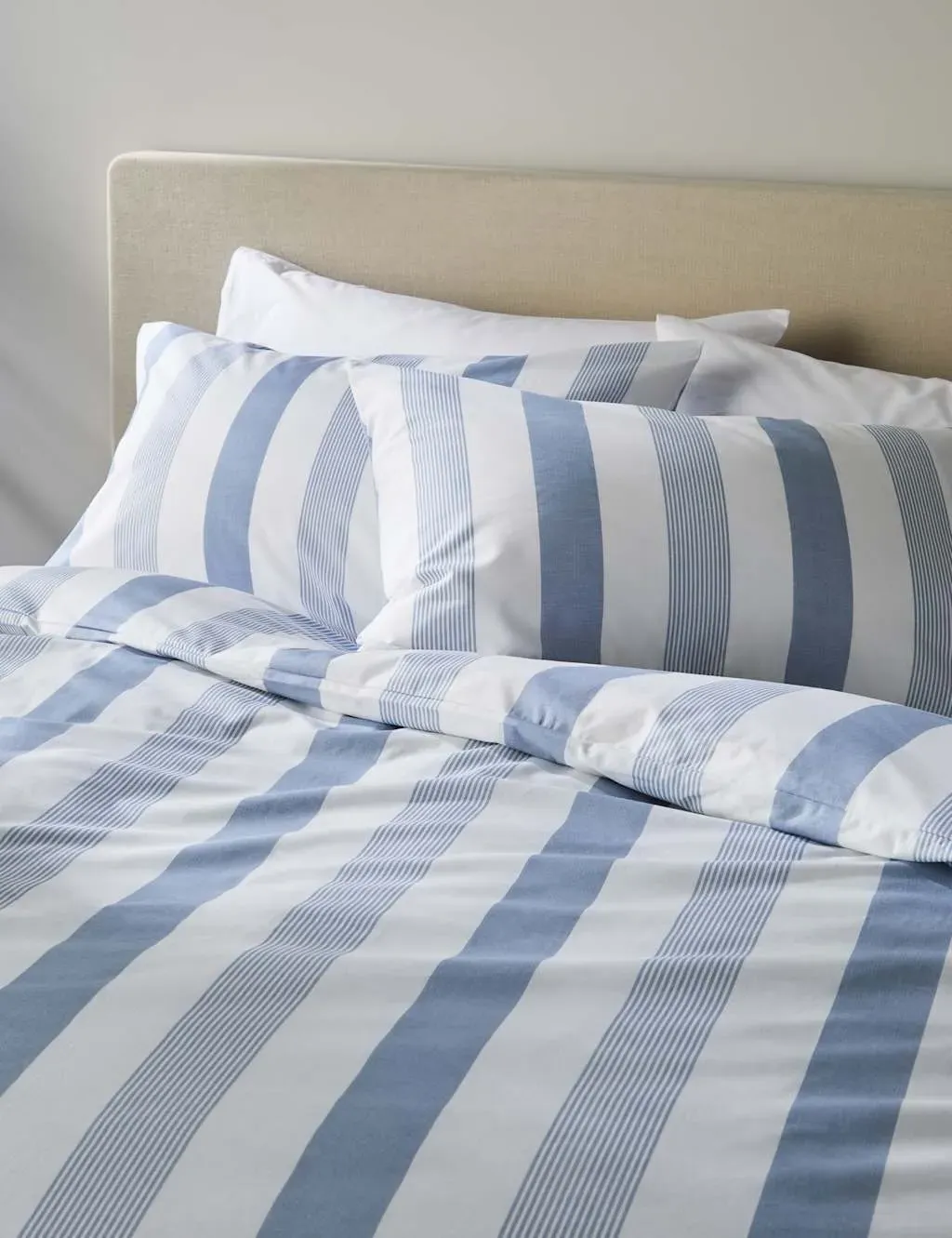 Double Striped Bedding Set - Blue Mix, Cotton