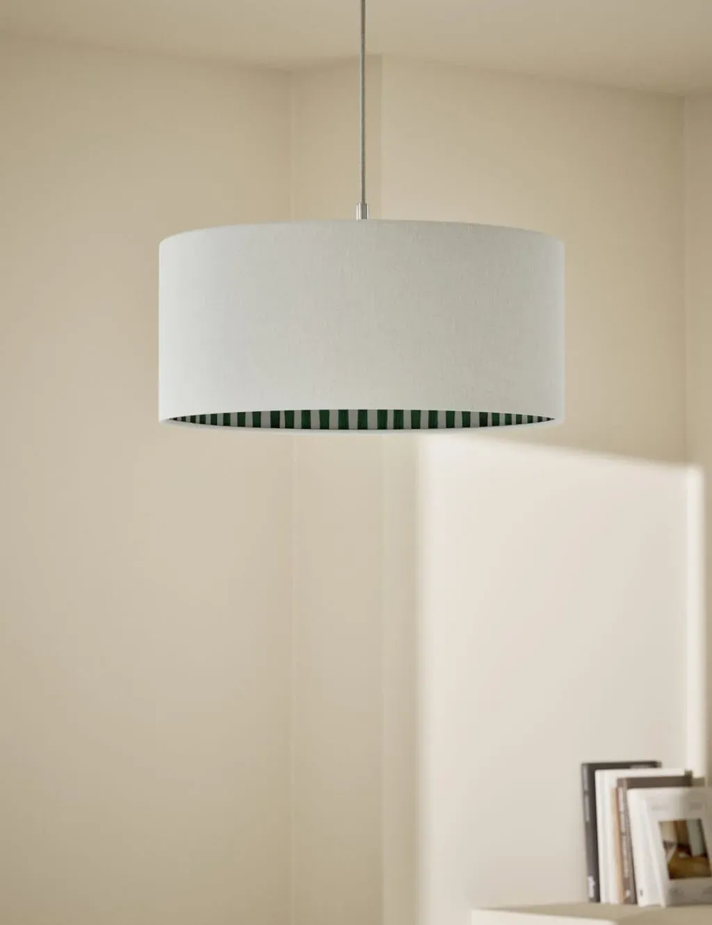 Drum Lamp Shade with Stripes - Green, Linen