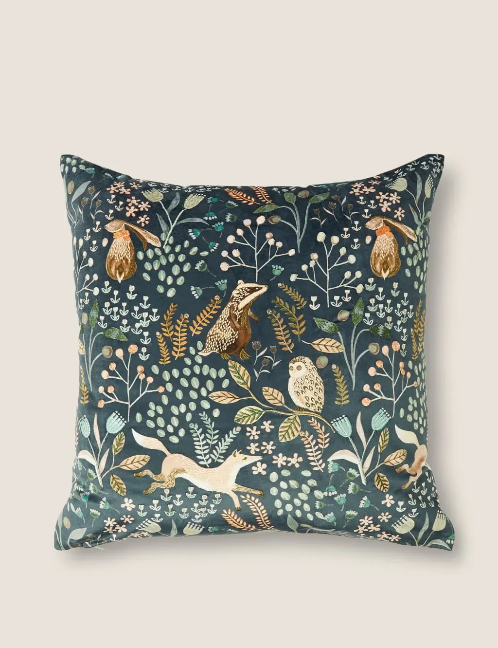 Embroidered Cushion Woodland Print - Navy Mix image