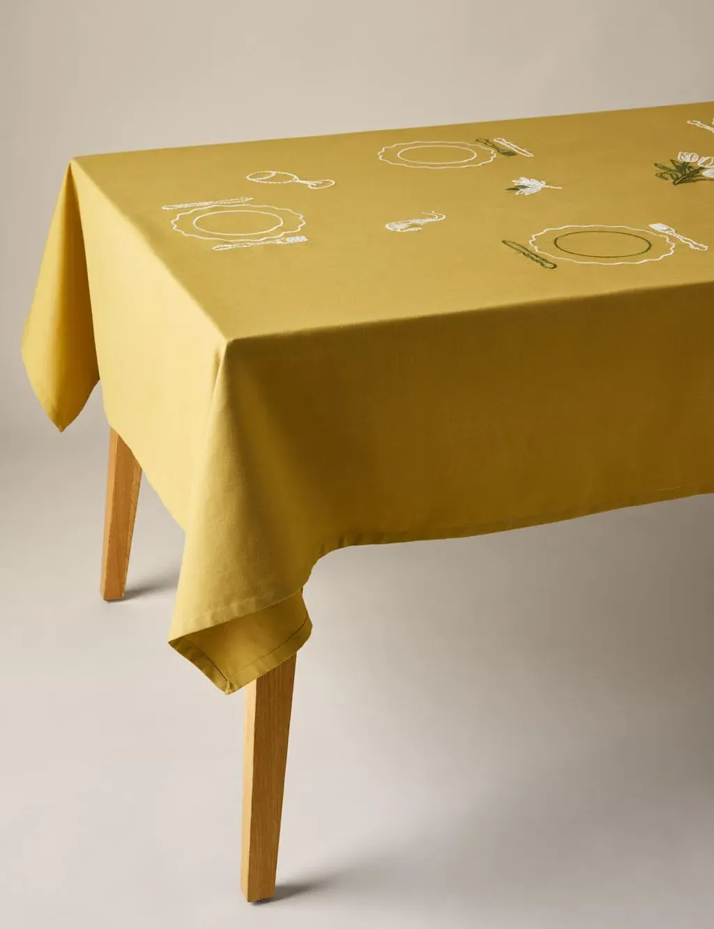 Embroidered Tablecloth - Ochre, Pure Cotton