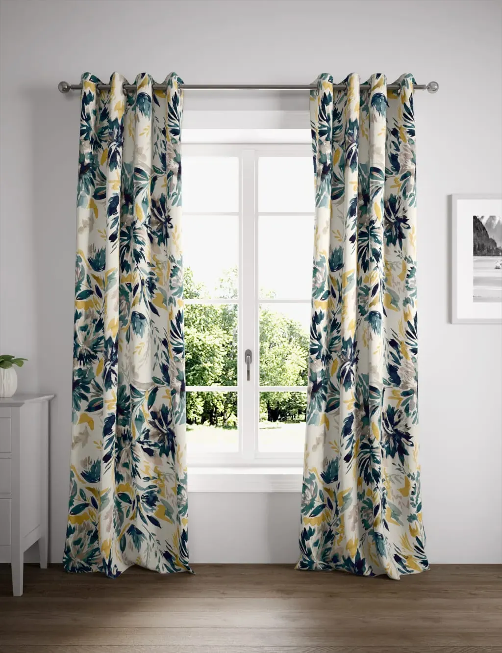 Eyelet Curtains Watercolour - Blue Mix, Cotton image