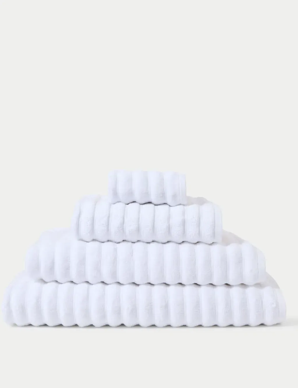 Face Ribbed Bath Towel - White, Cotton