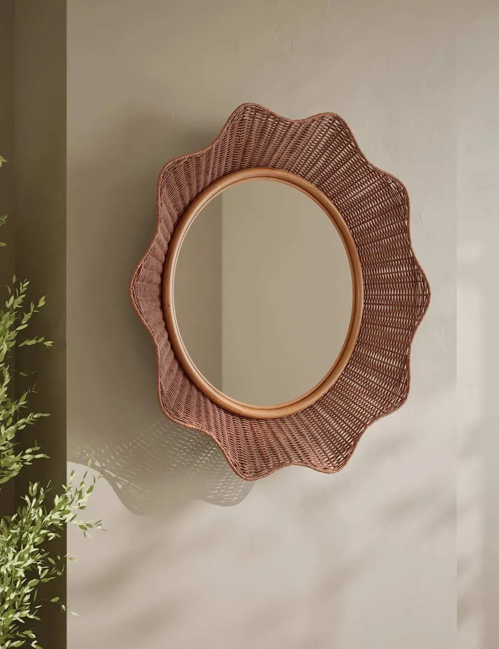 Flared Circle Wall Mirror - Natural, Rattan image