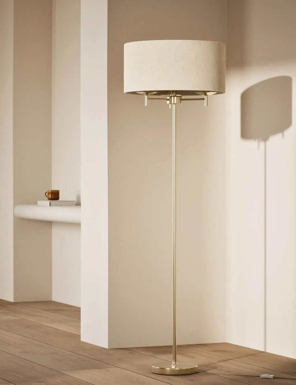 Fleur Floor Lamp with Drum Shade - Antique Brass