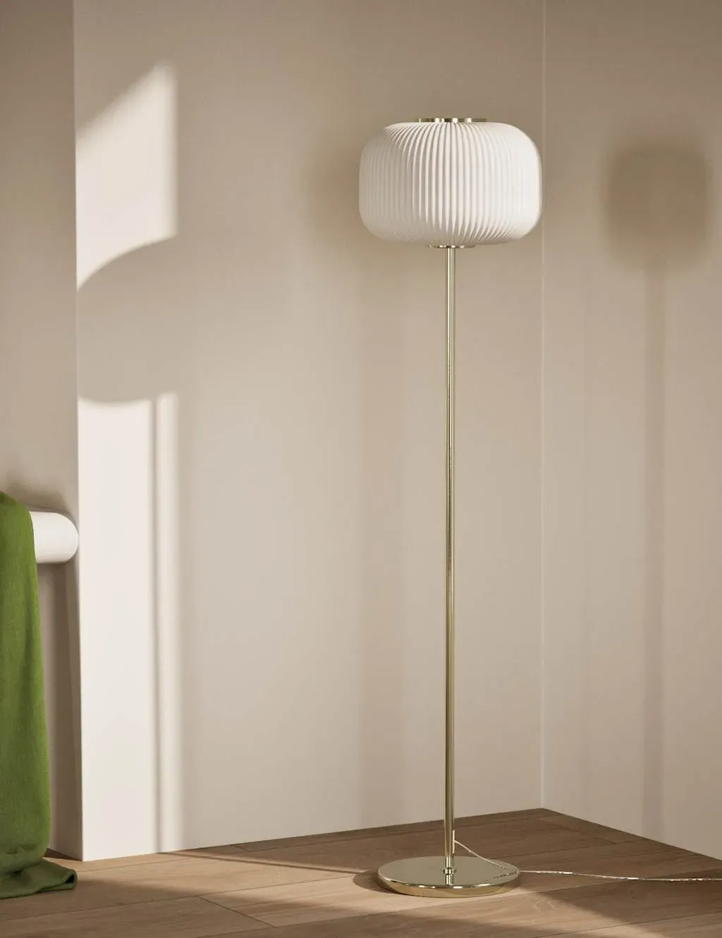 Floor Lamp with Glass Shade - Antique Brass