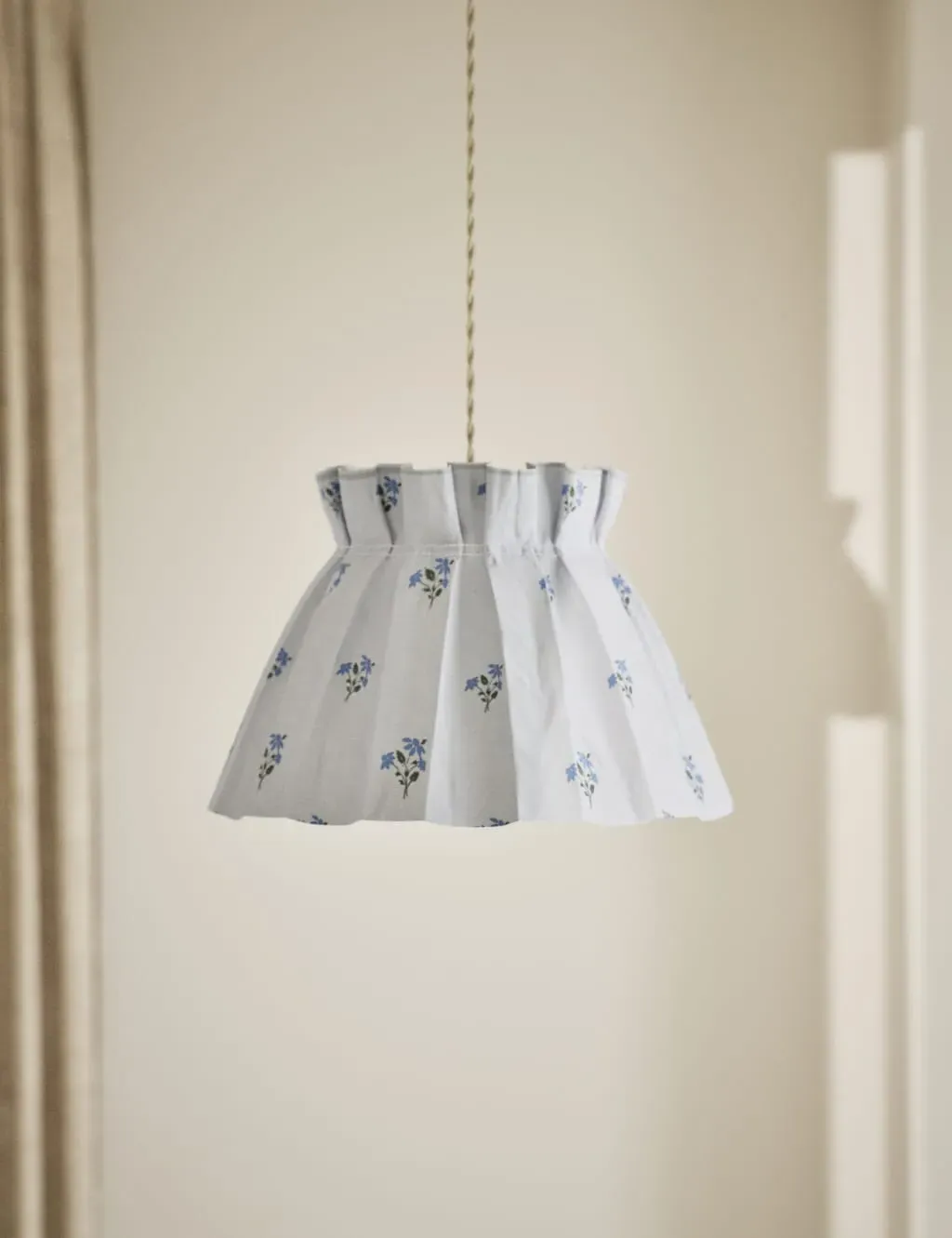 Floral Pleated Lamp Shade - White, Fabric image