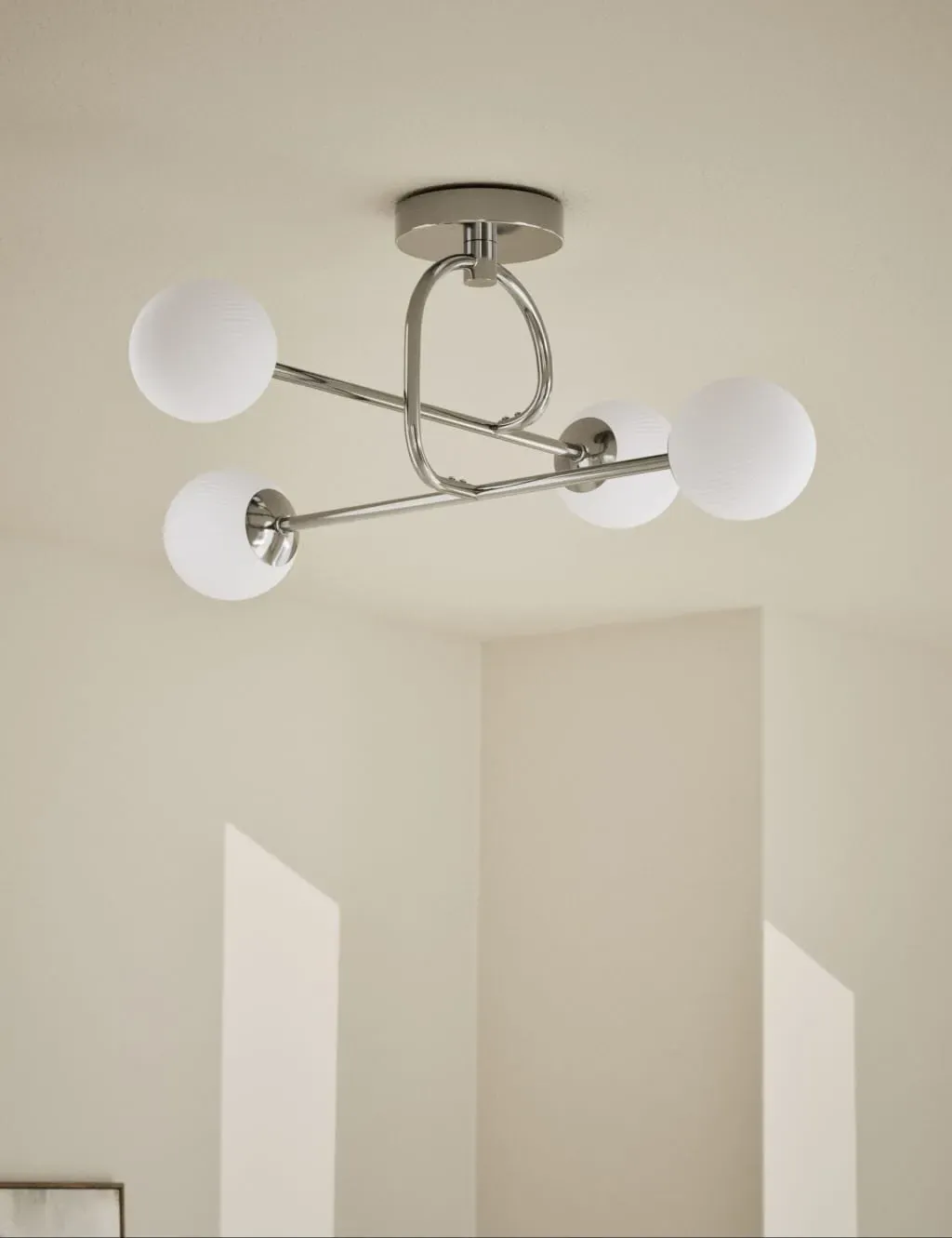 Flush Ceiling Light with 4 Bulbs - Silver, Metal image