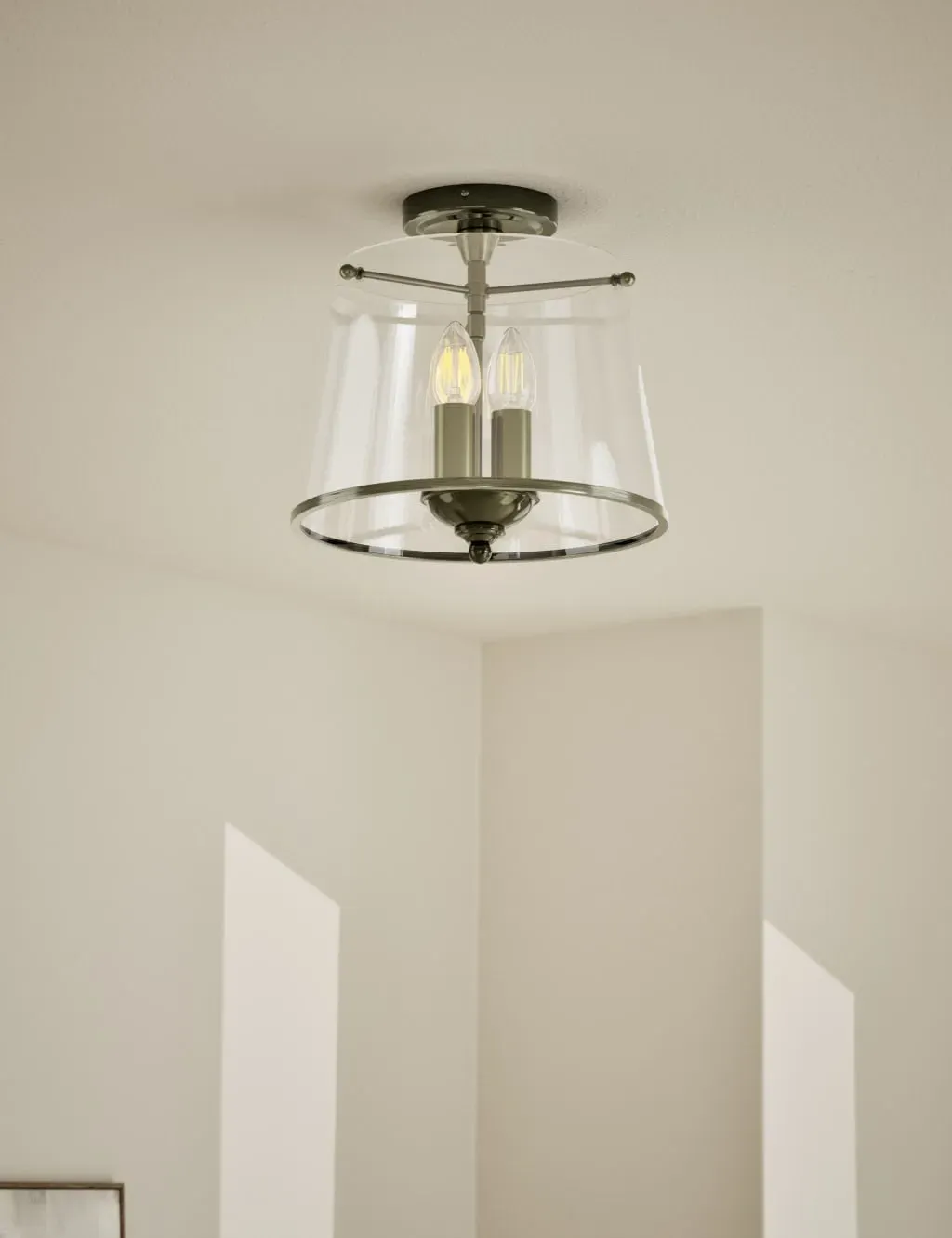 Flush Ceiling Light with Glass Shade - Antique Brass image