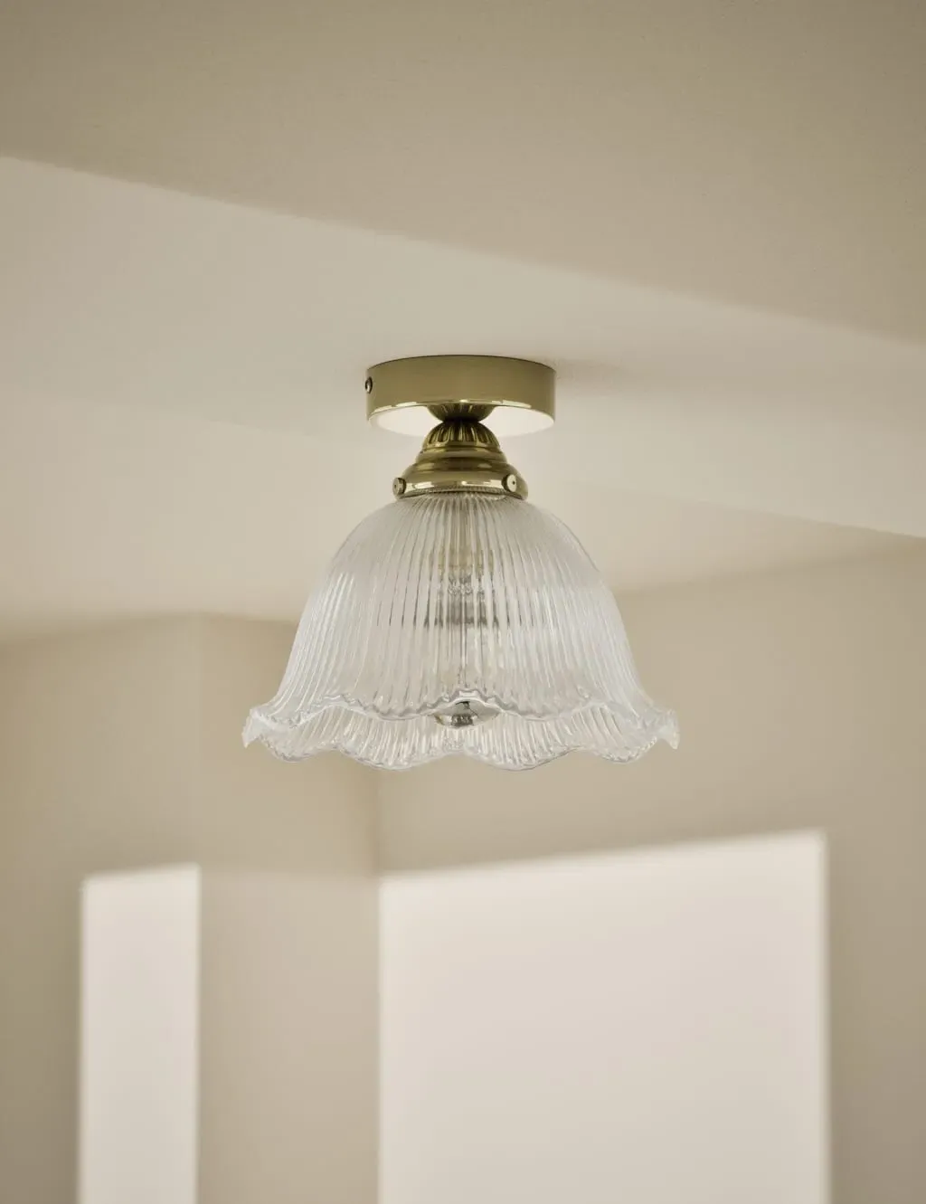 Flush Ceiling Light with Glass Shade - Brass image
