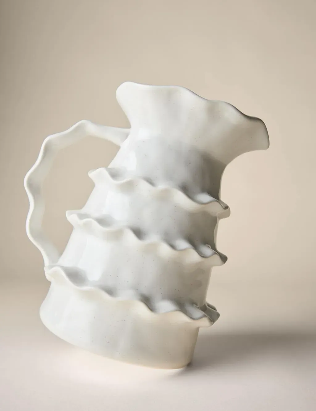 Fluted Jug with Handle - Cream, Stoneware image
