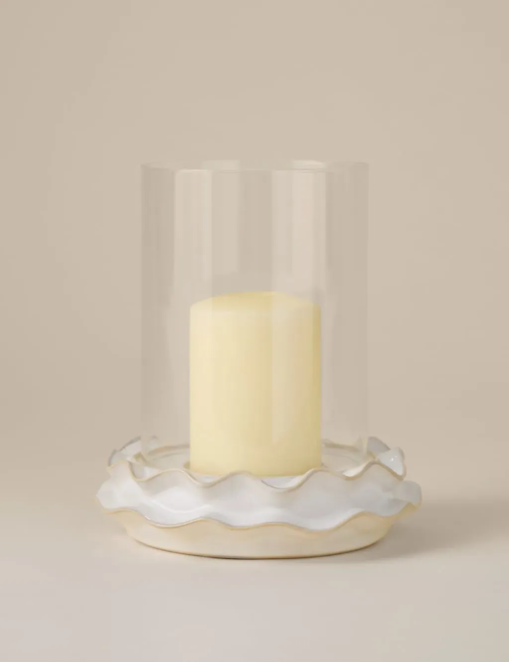Frill Ceramic Hurricane Candle Holder - White