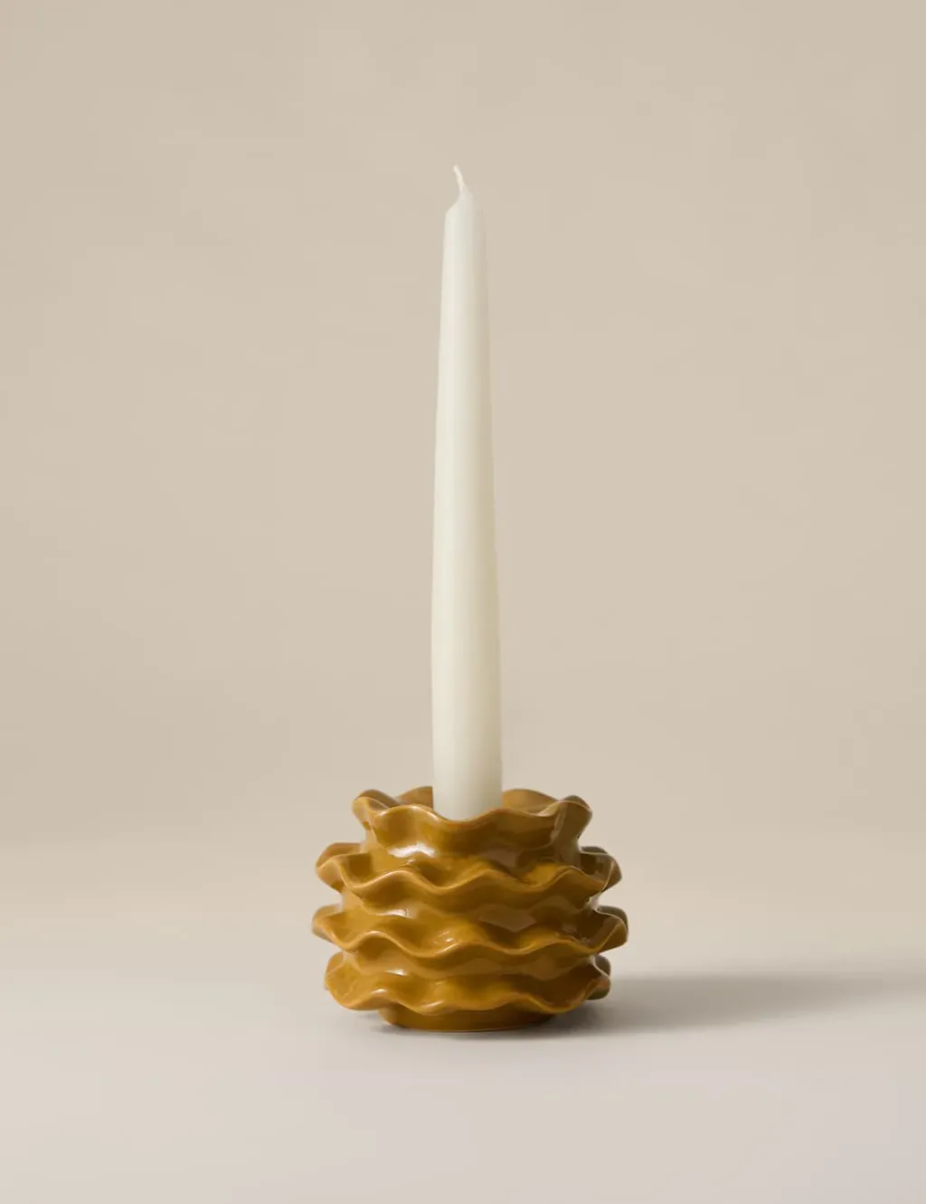 Frill Ceramic Tealight Holder - Ochre image