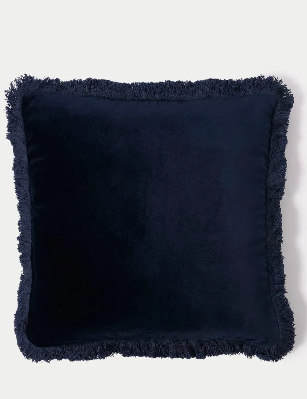 Fringed Cushion - Navy, Cotton Velvet image