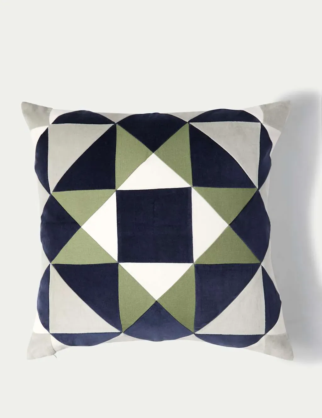 Geometric Cushion - Green Mix, Velvet image
