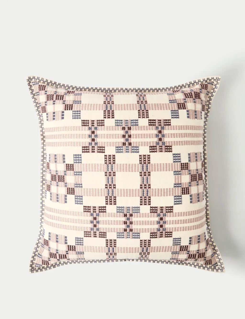 Geometric Embroidered Cushion - Blue Mix, Cotton
