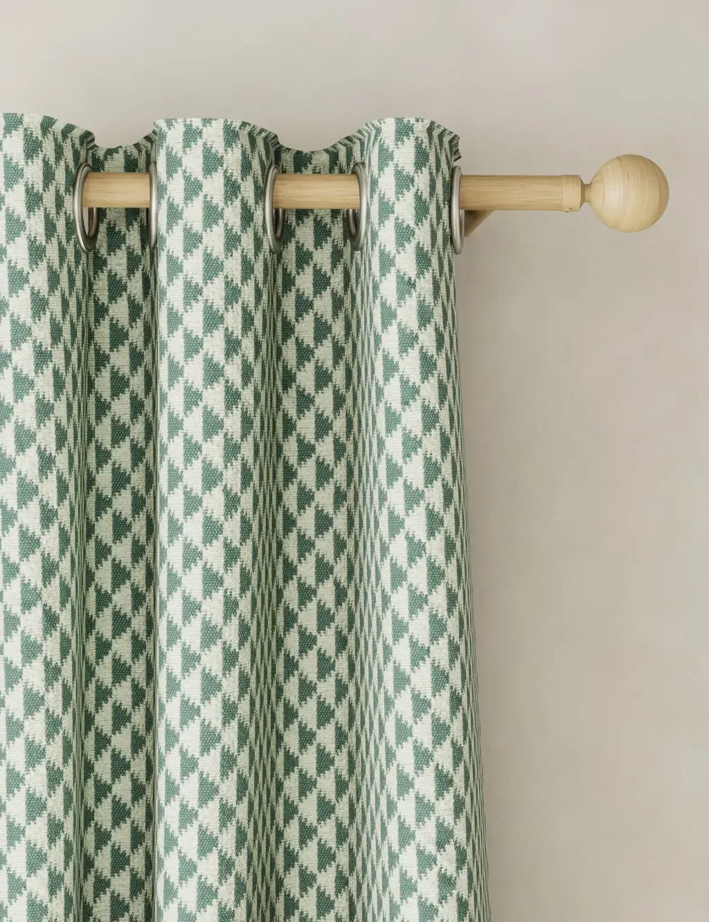 Geometric Eyelet Curtains - Green, Cotton Blend image