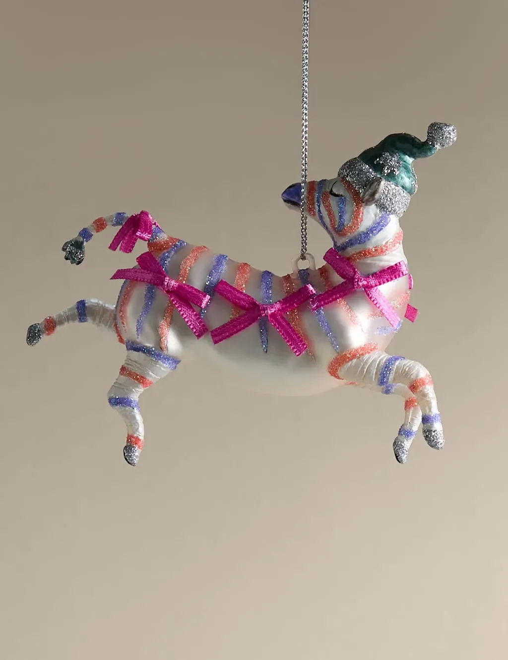 Glass Hanging Zebra Decoration - Pink Mix image