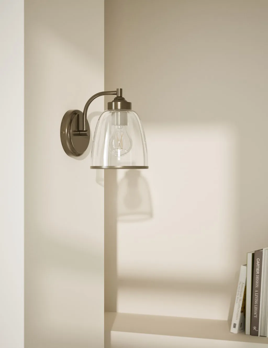 Glass Wall Light with Angled Arm - Antique Brass image