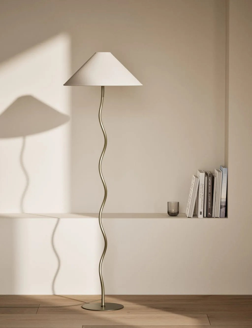 Hallie Floor Lamp with Curved Base - Cream, Metal