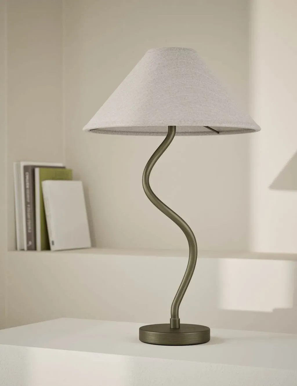 Hallie Table Lamp with Wavy Base - Cream, Metal image