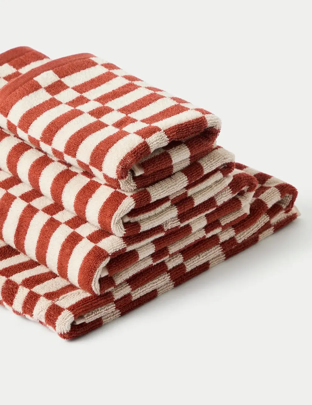 Hand Towel with Geometric Check - Clay, Cotton
