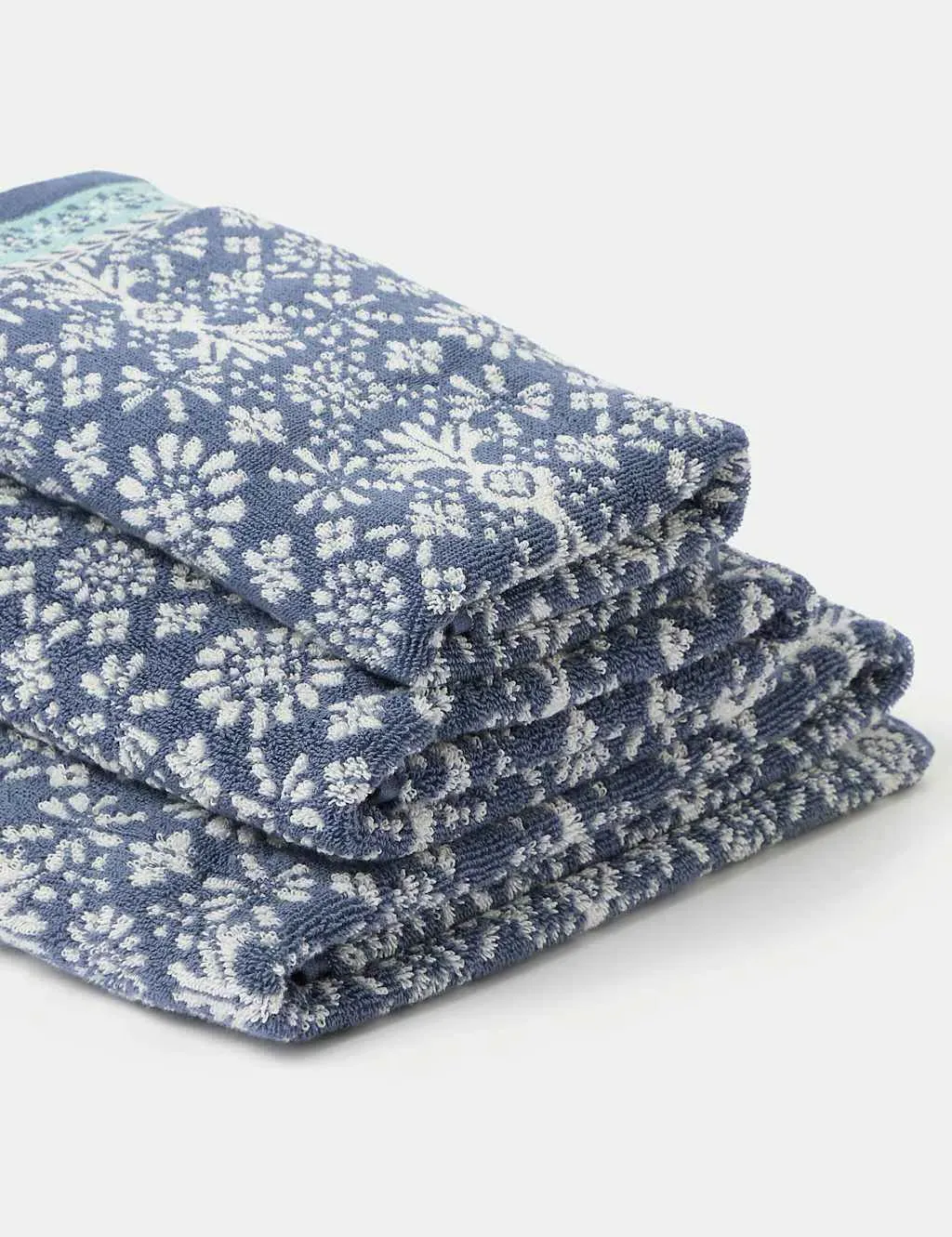 Hand Towel with Geometric Tile Pattern - Navy Mix, Cotton