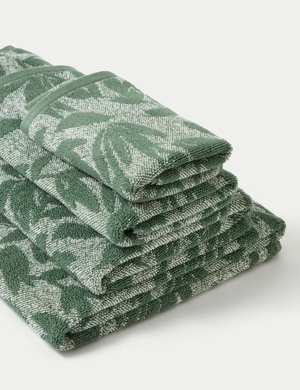 Hand Towel with Leaves Pattern - Forest Green, Cotton