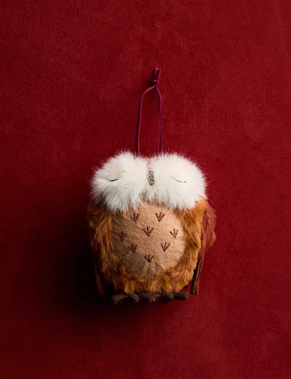Hanging Owl Decoration Fluffy - Brown Mix, Felt image
