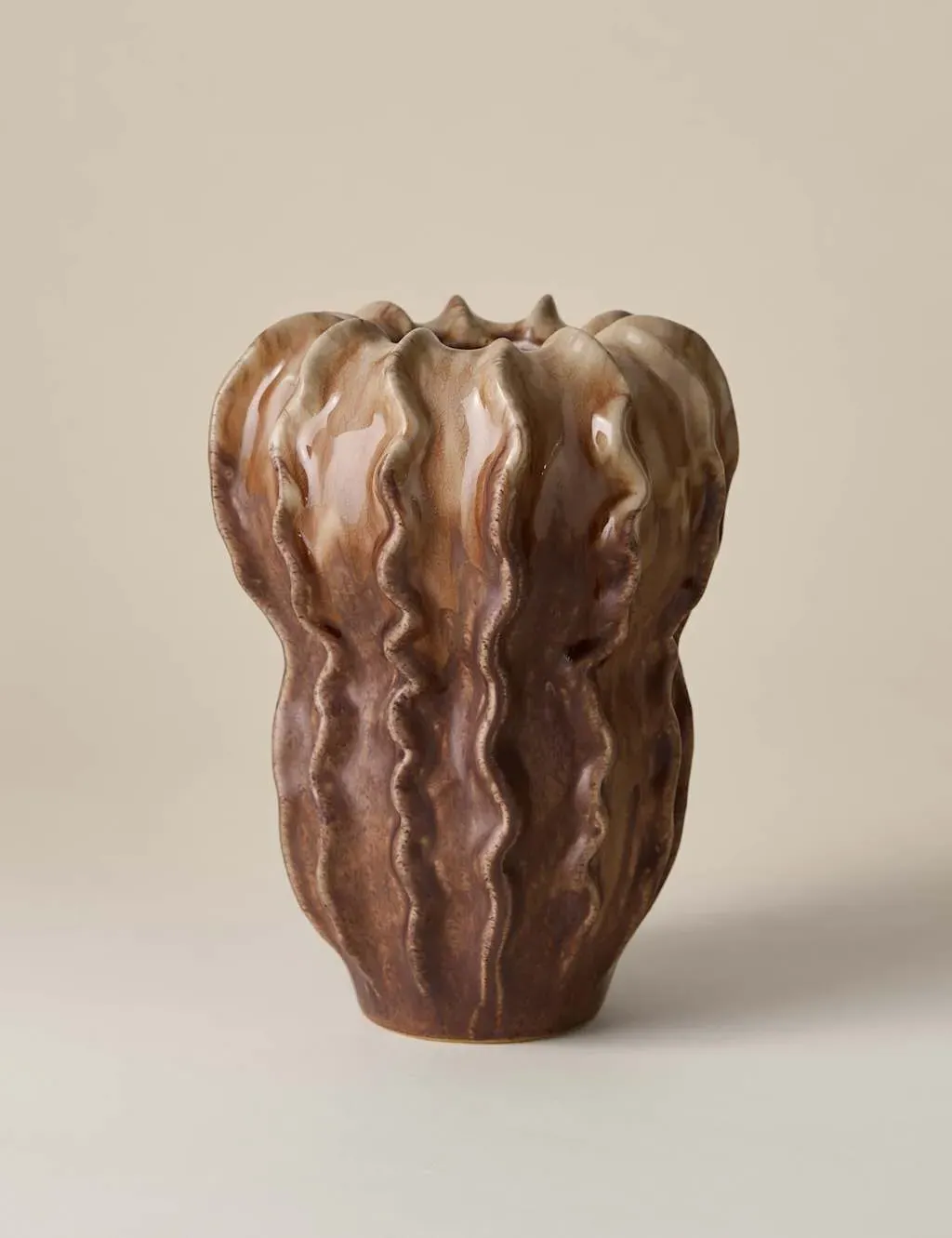 Harvest Ceramic Vase with Textured Details - Brown