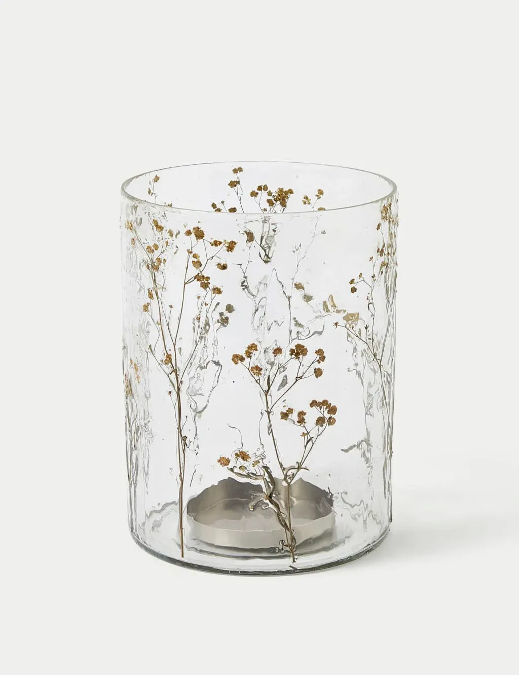 Hurricane Candle Holder with Pressed Flowers - Clear image