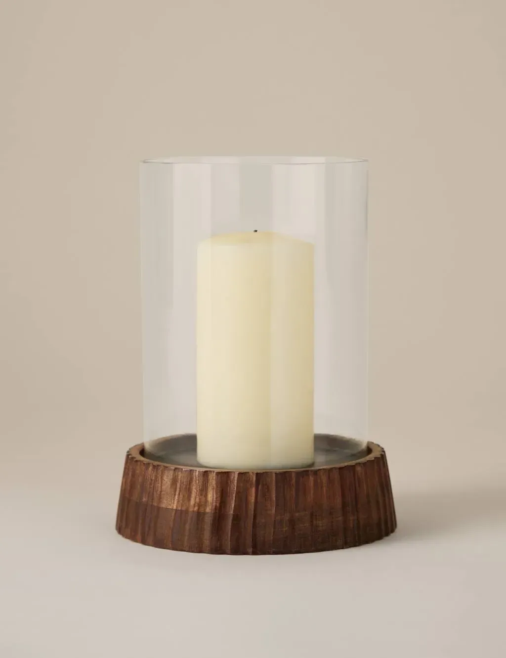 Hurricane Candle Holder with Ridged Base - Natural image