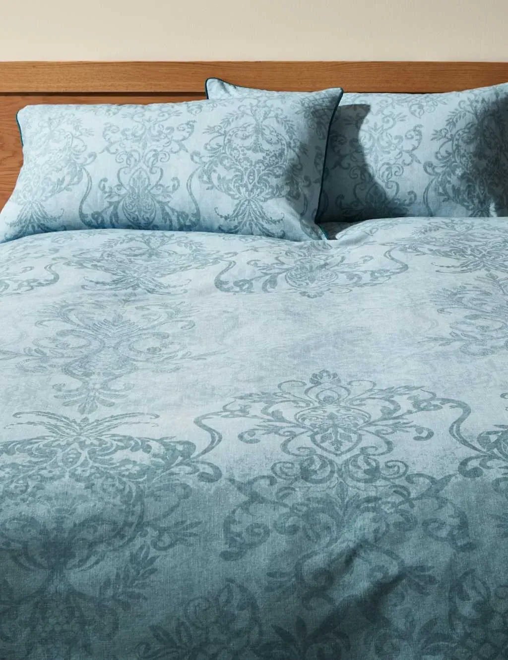 King Size Bedding Set Damask - Light Blue, Cotton