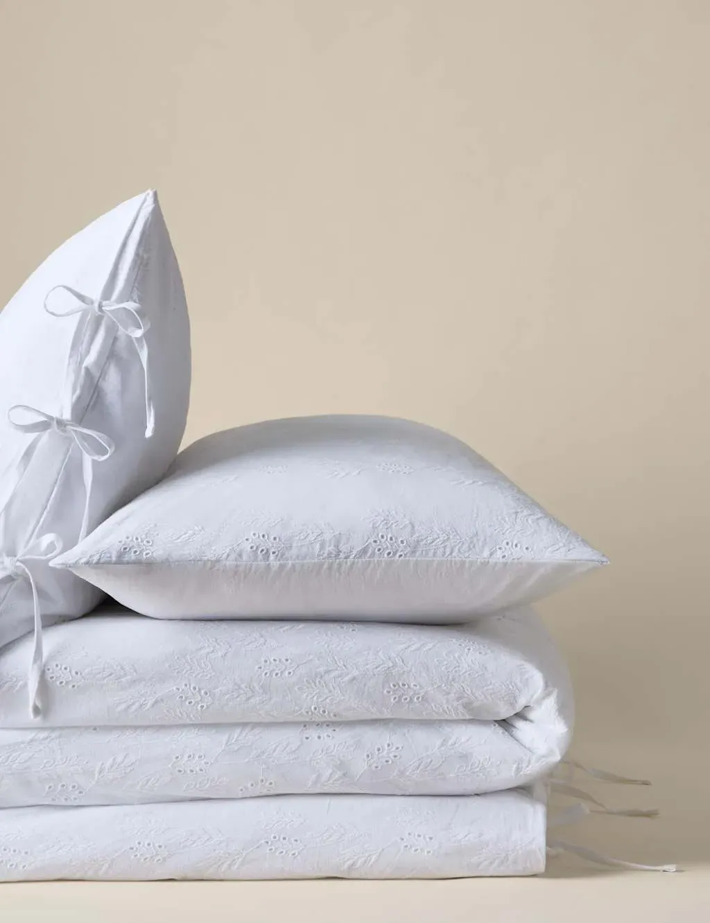 King Size Bedding Set Embroidered - White, Cotton