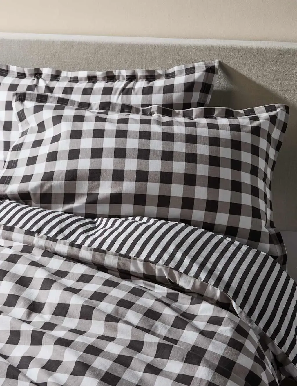 King Size Bedding Set Gingham - Black, Cotton