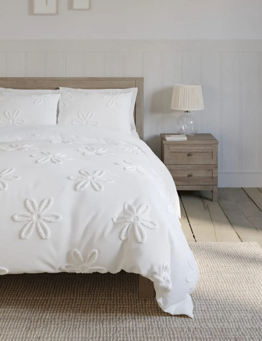 King Size Bedding Set Tufted Floral - White, Cotton