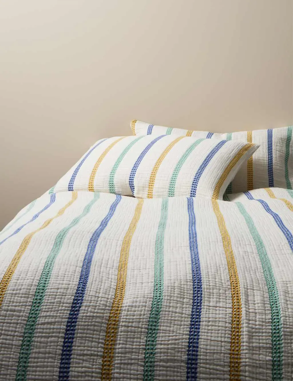 King Size Bedding Set Waffle Texture - Cream, Cotton