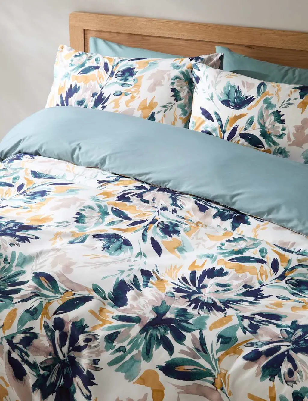 King Size Bedding Set Watercolour - Teal, Cotton image