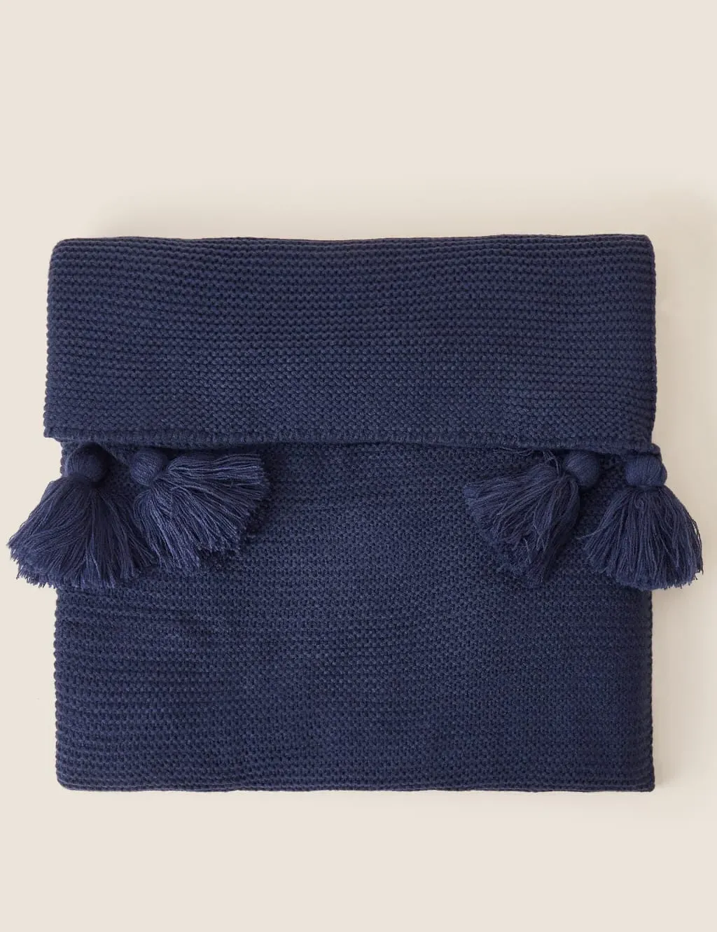 Knitted Throw with Tassels - Navy, Cotton image