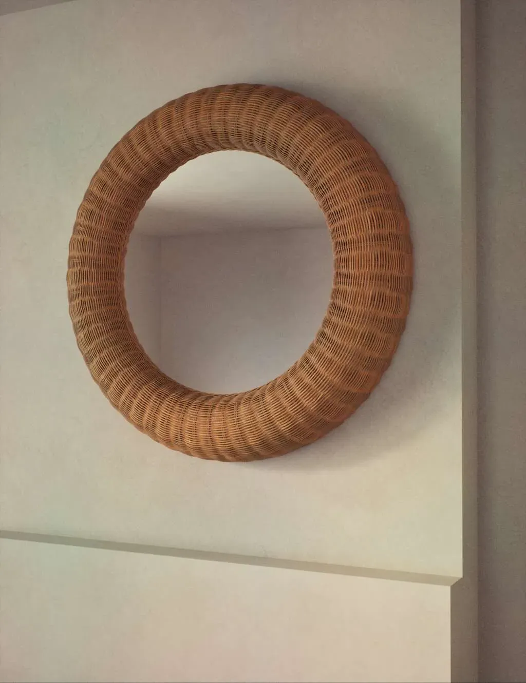 Large Round Wall Mirror - Natural, Rattan