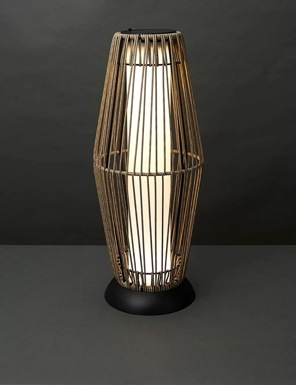 Large Solar Lantern with Woven Design - Natural