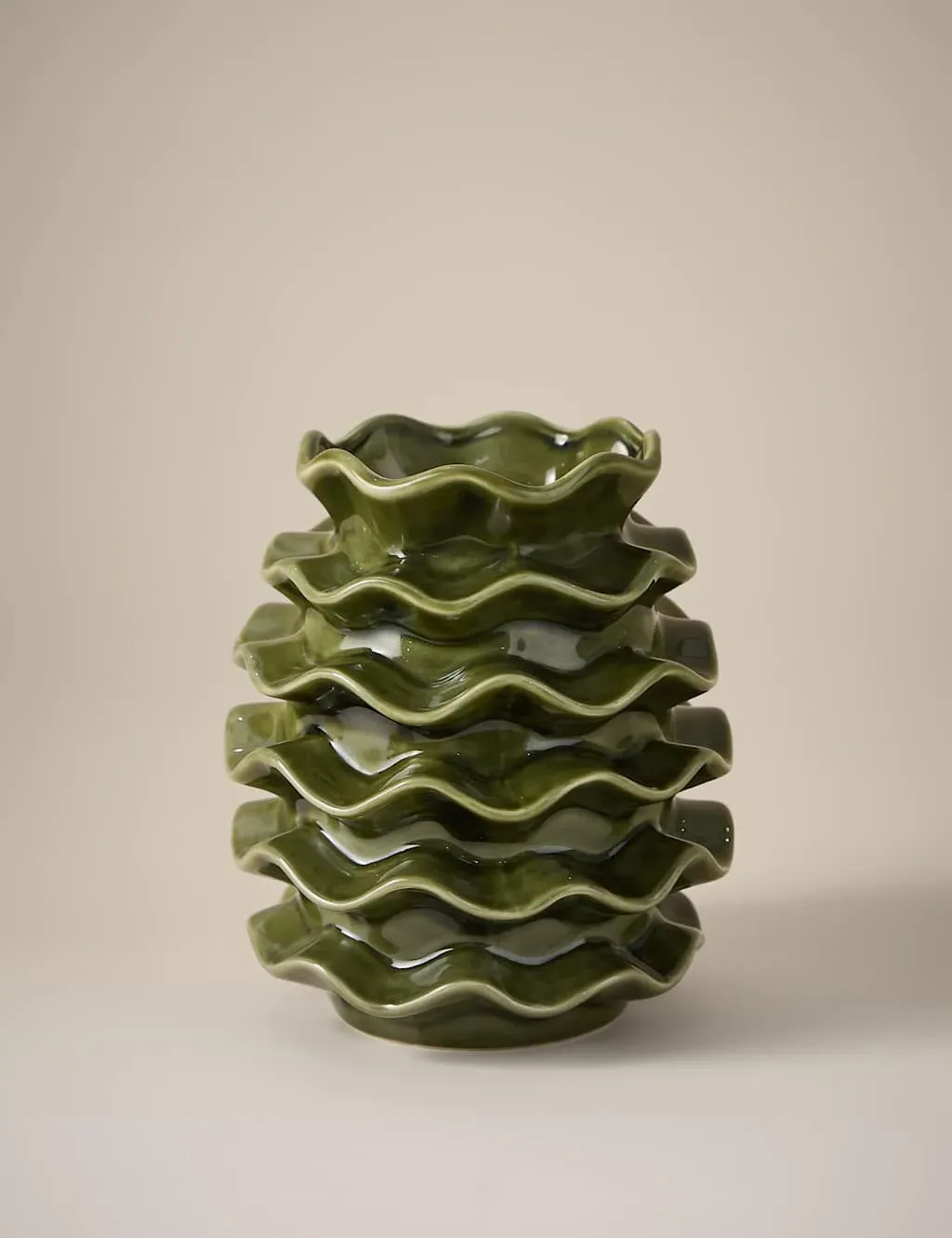 Medium Frill Ceramic Vase - Green, Ceramic