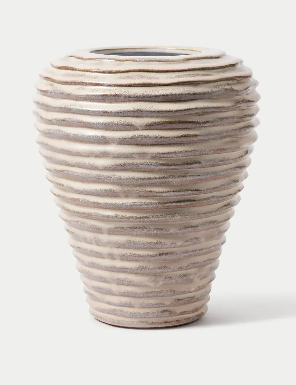 Medium Linear Ridged Ceramic Vase - Neutral