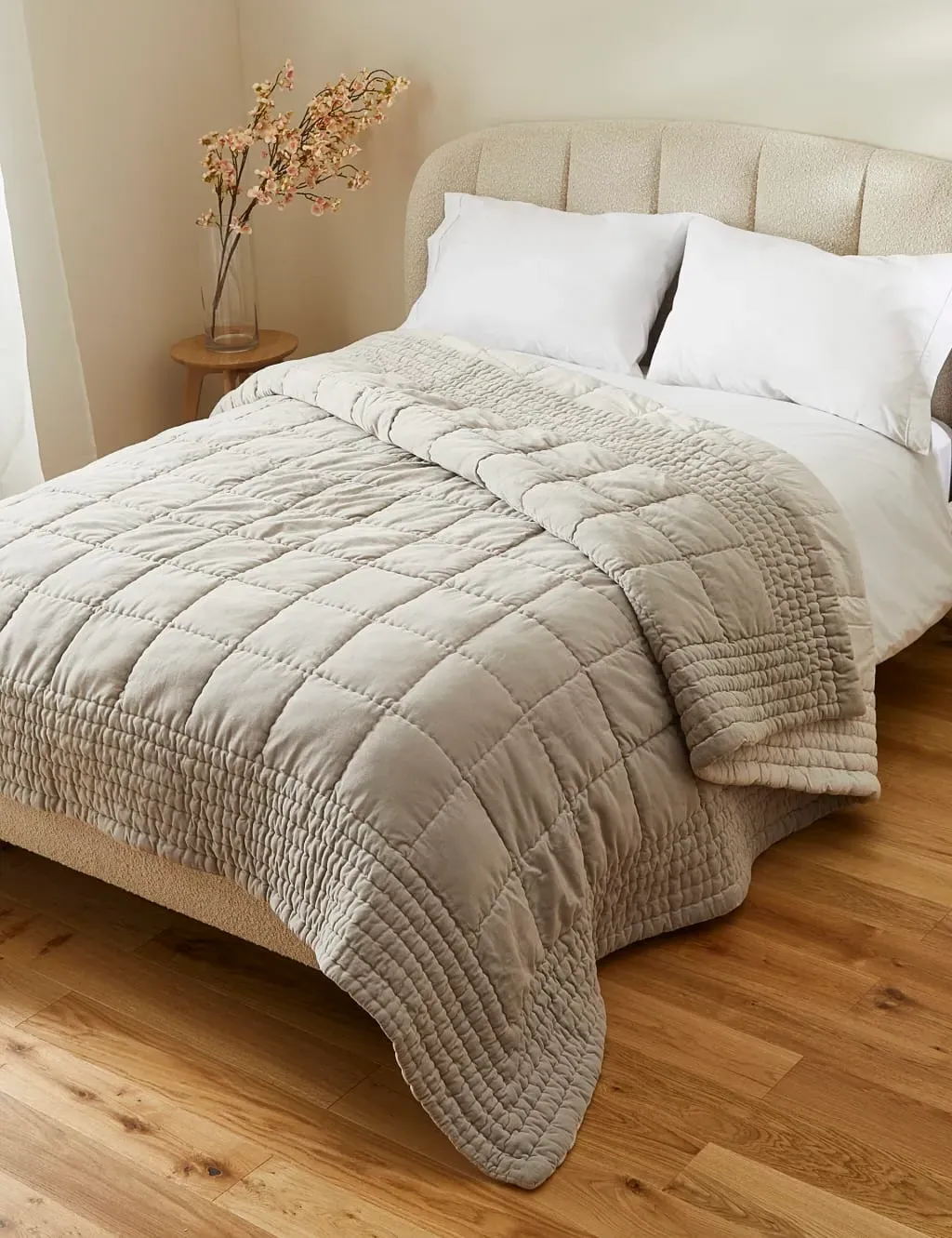 Medium Quilted Bedspread - Grey, Cotton Velvet
