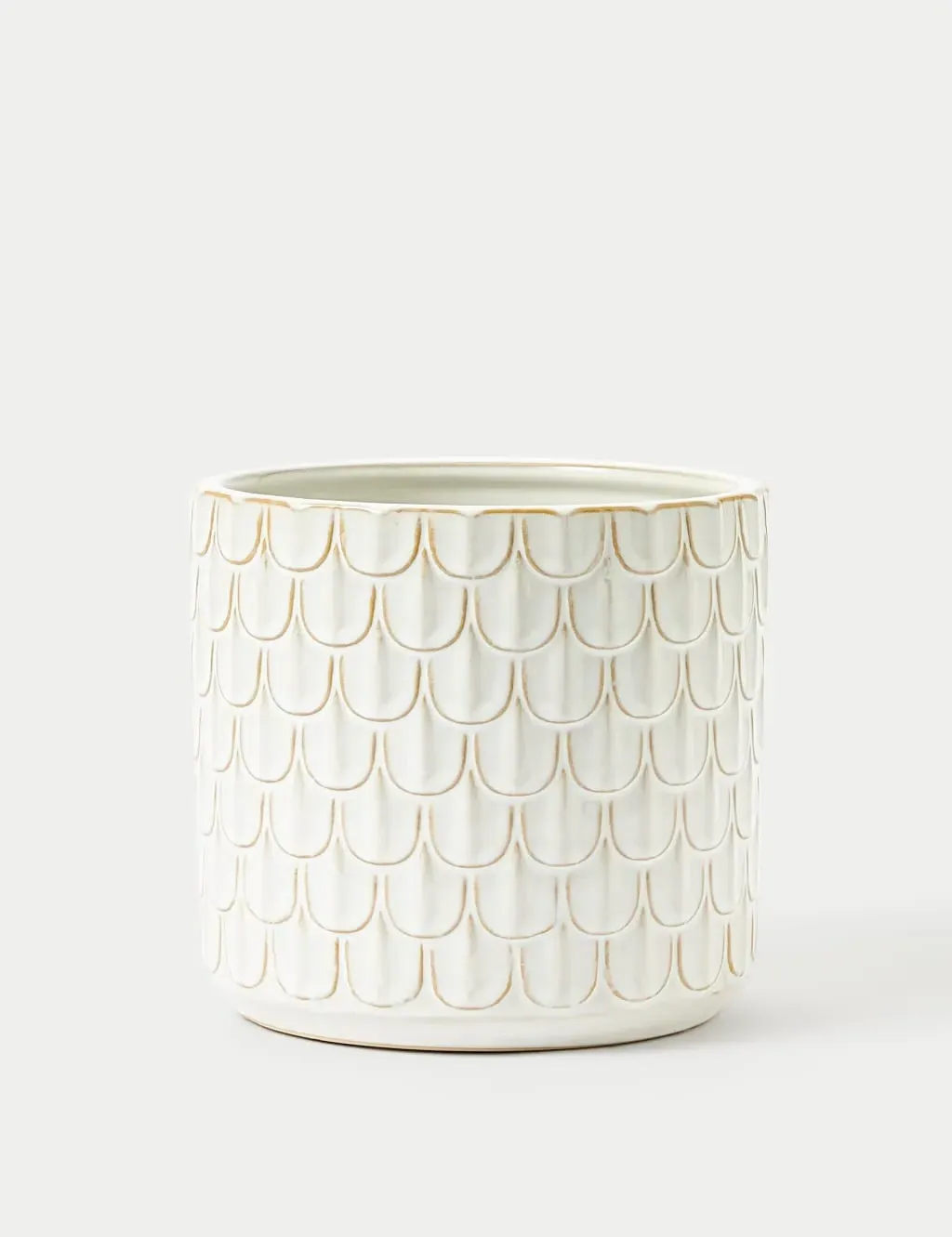 Medium Scalloped Textured Planter - White, Ceramic image