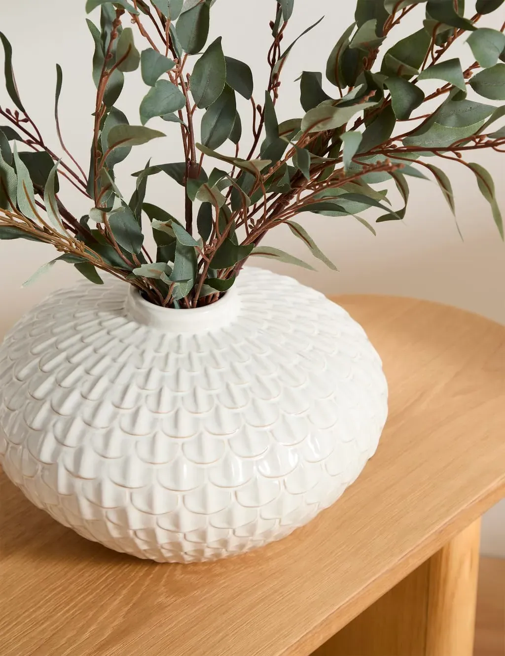 Medium Scalloped Textured Vase - White, Ceramic