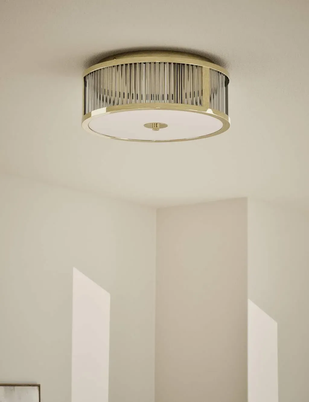 Monroe Flush Ceiling Light - Brass, Glass