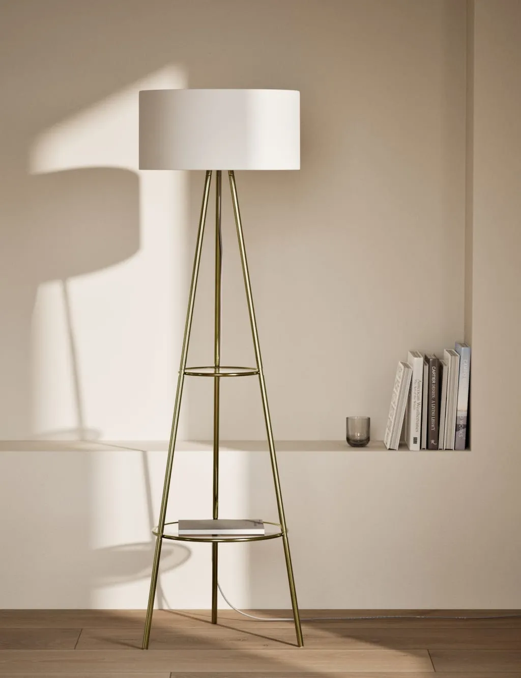 Multi-Functional Floor Lamp with Shelves - Metal image