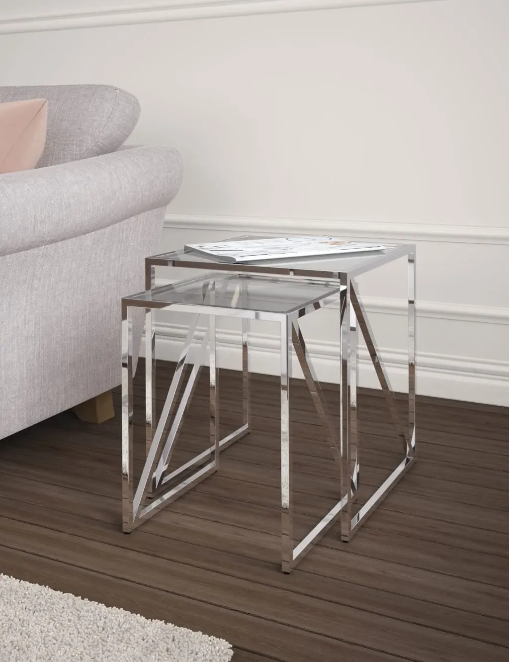 Nest of Tables Set - Chrome, Glass image