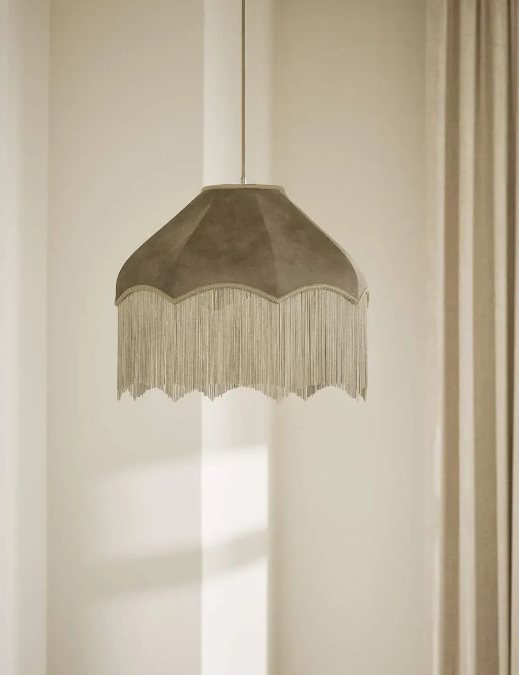 Oversized Lamp Shade with Fringe - Taupe, Velvet image