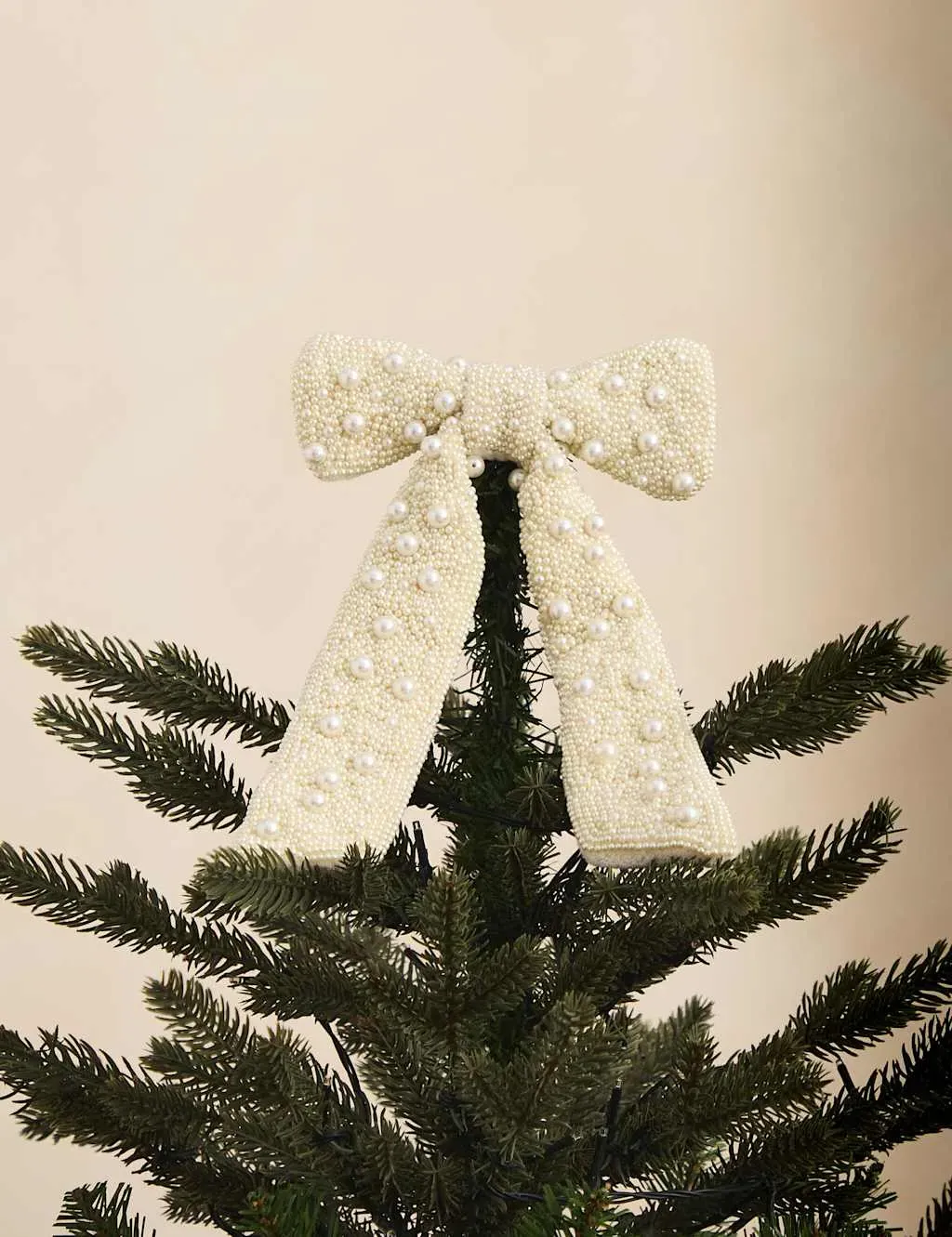Pearl Beaded Bow Tree Topper - White image